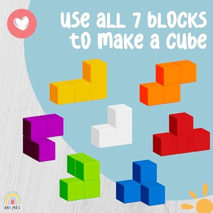 3D SOMA CUBE WOODEN PUZZLE WITH 60 CHALLENGE CARDS, BRAIN TEASER BLOCK GAME FOR ADULTS AND KIDS, MONTESSORI LOGIC & SPATIAL TRAINING TOY, FAMILY AND TRAVEL EDUCATIONAL GIFT WITH STORAGE BAG - Image 2